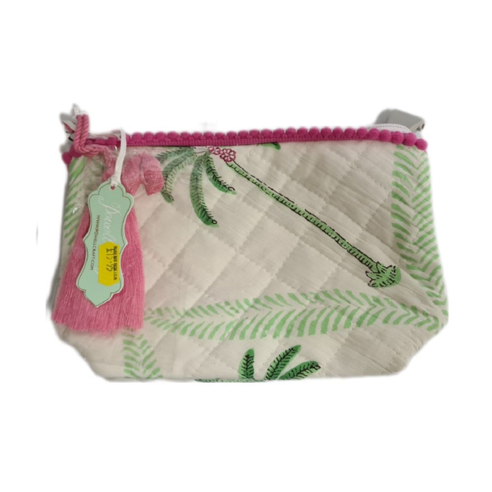 Floral Pink Palm Lined Make Up Bag 19x23