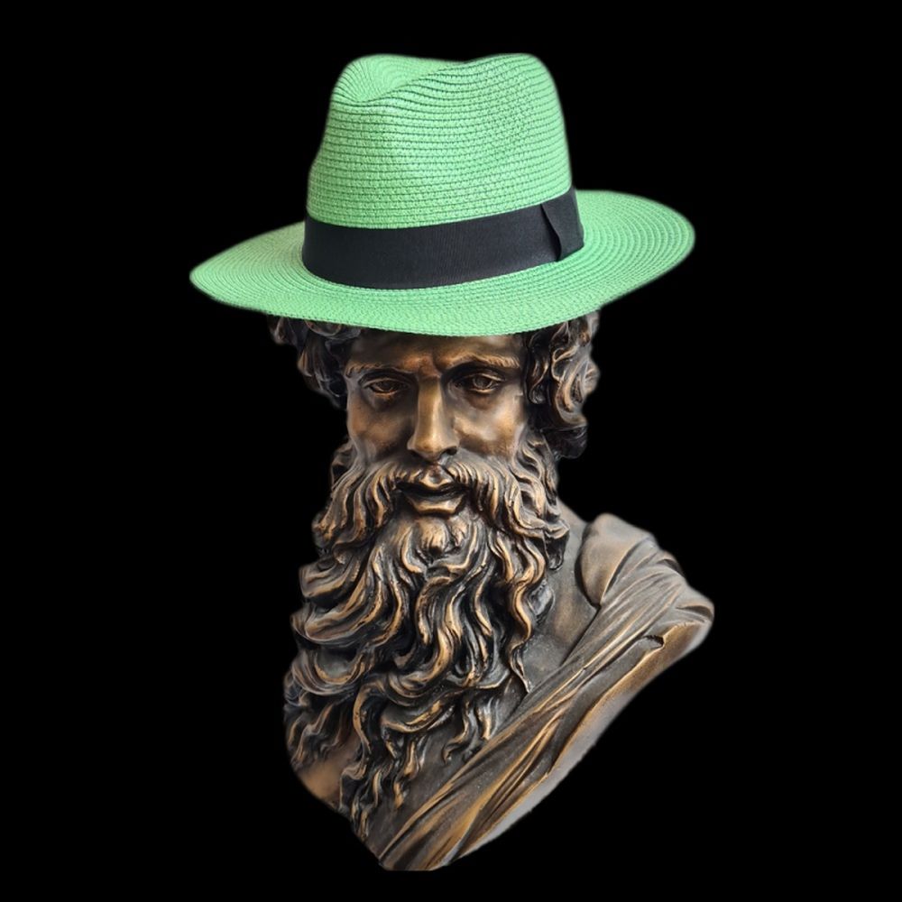 Grass Green Panama Foldable Hat With Bla
