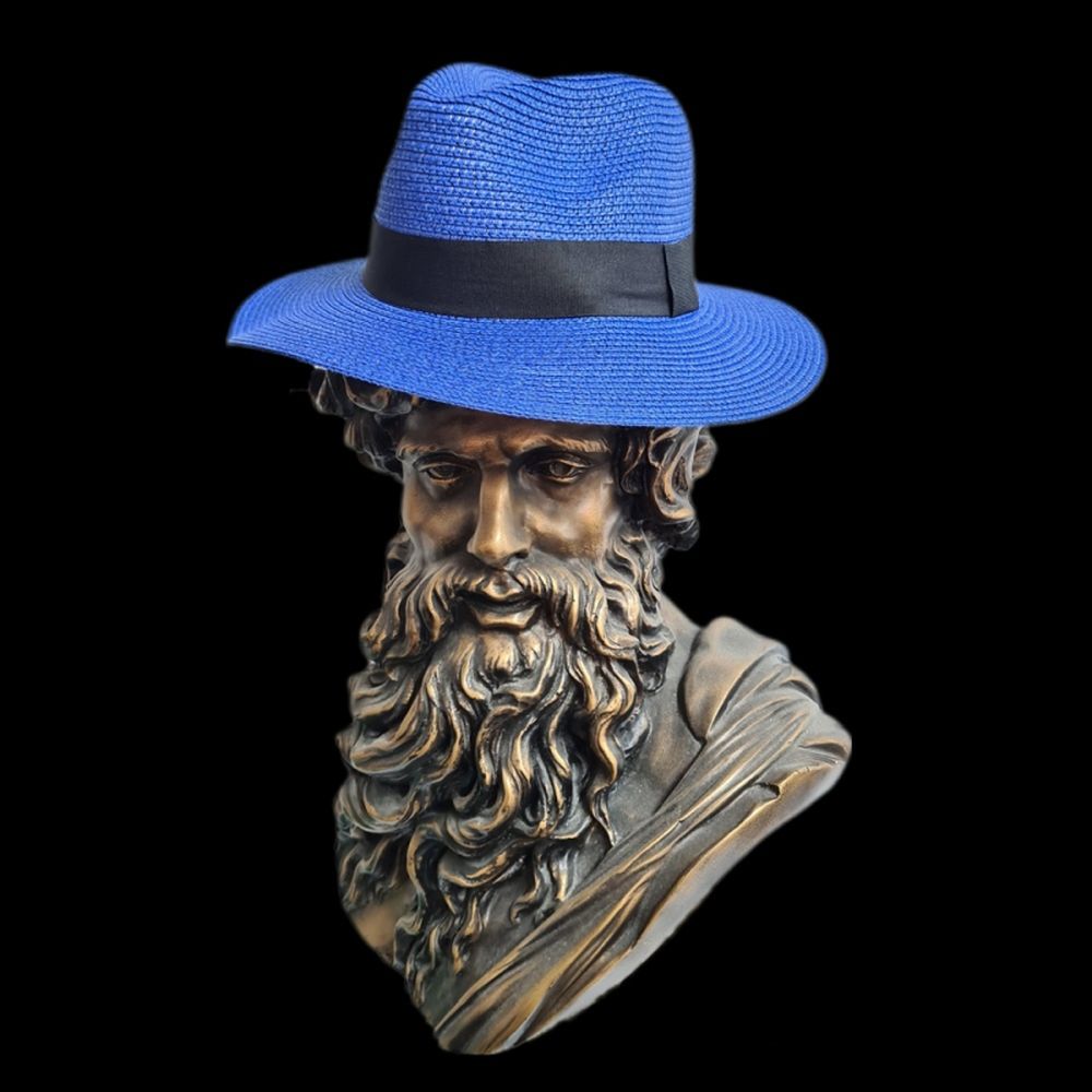 Deep Blue Panama Foldable Hat With Black