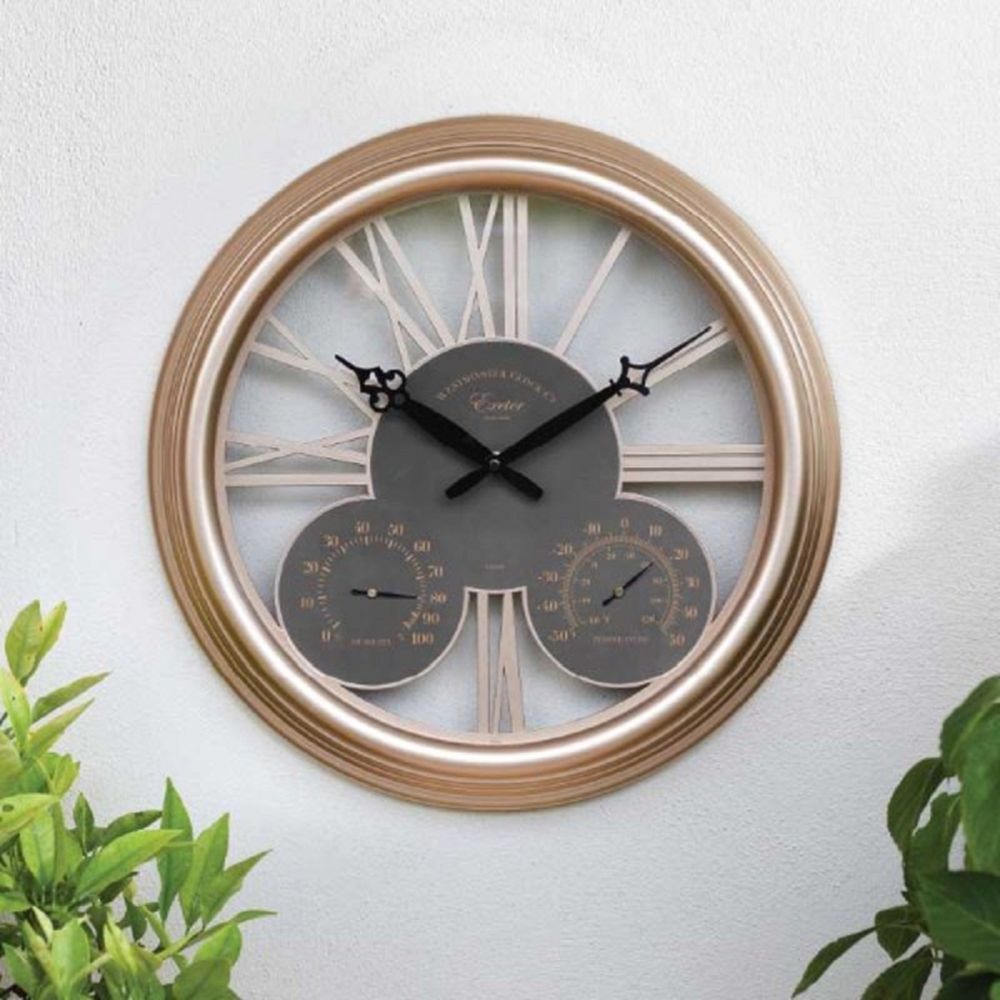 Exeter Wall Clock & Thermometer Rose Gol