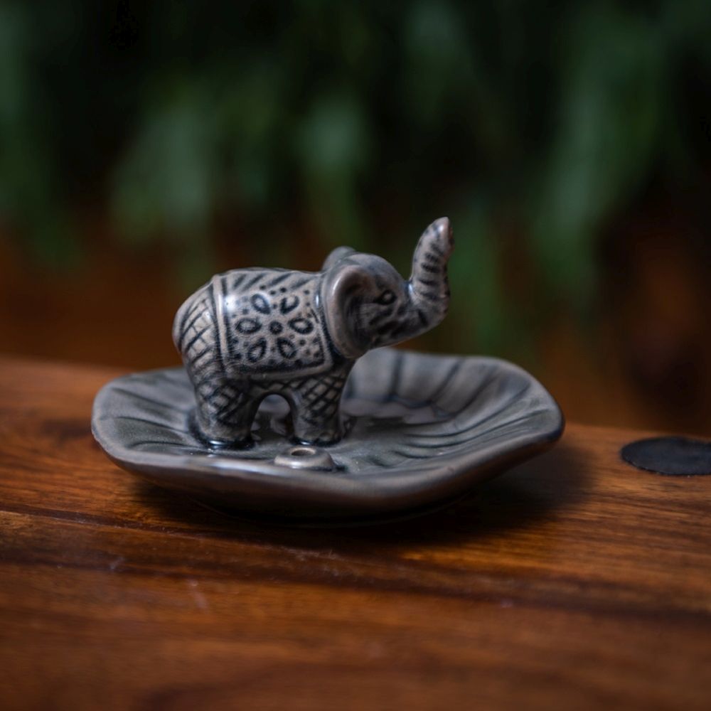 Grey Ceramic Elephant Incense Holder